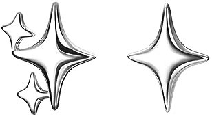 SLUYNZ 925 Sterling Silber Stern Ohrringe Ohrstecker für Frauen Damen zierliche Pfosten Ohrstecker Ohrringe Asymmetrische Ohrringe (A-Silver)