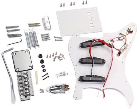 Supvox E-Gitarren Bausatz Selbstgemacht Gitarrenbausatz St Style Komplettset mit Bridge System Schlagbrett Tremolo Brücke 3 Single Coil Tonabnehmer Weiß zum Selbermachen für Musikliebhaber