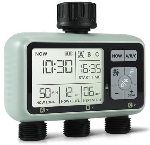 Kazeila Water Timer Temporizador de Riego Automático 3 Salidas,Programador de Riego Digital para Mangueras Controlador de Agua Programable IPX5 Impermeable