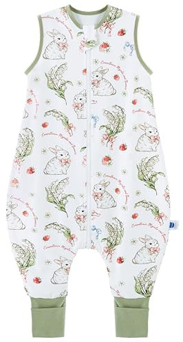 Chilsuessy Baby Schlafsack Mit Beinen 1.5 Tog - 100% Baumwolle Ganzjahres Babyschlafsack Mit Füßen, Erdbeer Kaninchen, 80cm/Baby Höhe 85-95cm