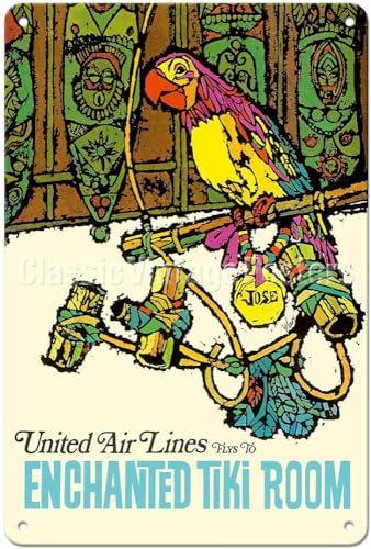 GQWJKSZ Enchanted Tiki Room United Air Lines Vintage-Reiseposter aus Metall, Blechschild
