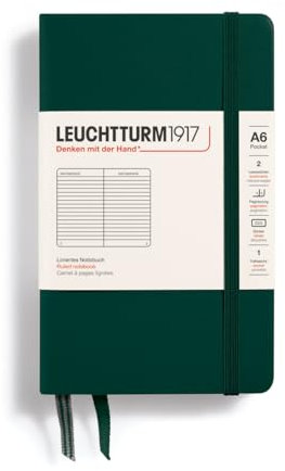 LEUCHTTURM1917 370299 Notizbuch Pocket (A6), Hardcover, 187 nummerierte Seiten, Forest Green, Liniert