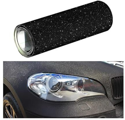 JNNJ Film Voitures, Scintillant Auto-Adhésif Film De Voiture, Film Voiture Paillette pour Bricolage Voiture, Scintillant Autocollant Films Protection De La Peinture pour Voitures Vélo Moto(Noir)