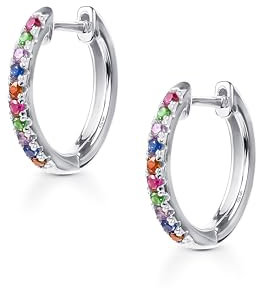 Amberta Lumini Damen 925 Sterling Silber Regenbogen Ohrringe: Silber Bunt Creolen Ohrringe 15 mm