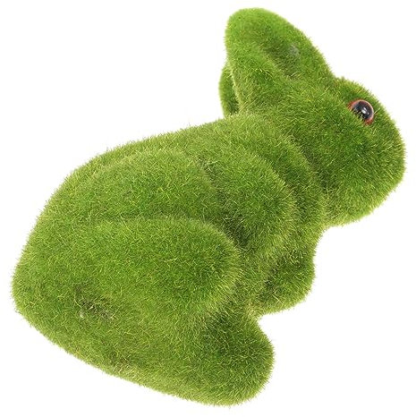 ibasenice Faux Animaux Pierres De Décoration De Lapin Statue De Jardin De Lapin Floqué Figurines De Gazon Artificiel Animal Artificiel Gazon Vert Irrégulier Statues De Mousse De Lapin