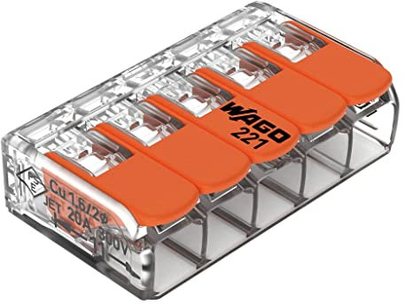 Wago 221-415 Compact-Verbindungsklemmen, 5 Klemmstellen, transparent