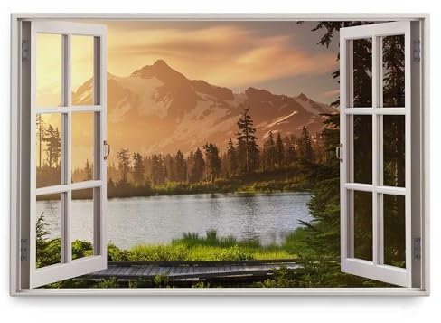 Paul Sinus Wandbild 120x80cm Fensterbild Natur Kanada Berge Tannenwald See