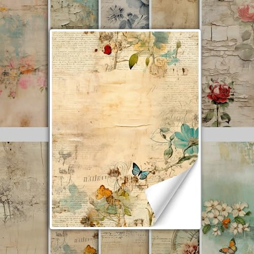 GRAZDesign Fliesenaufkleber Bad & Küche Shabby Chic Zeitschriften Blumen, Klebefliesen selbstklebend - 15x20cm / 20 Stück
