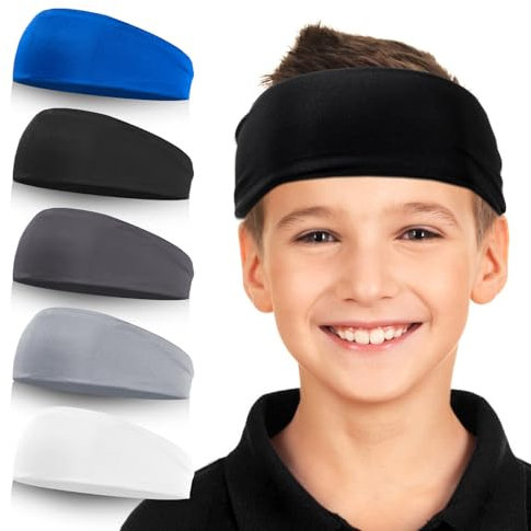 Diademas Deporte para Niños, 5 Piezas Absorbe Humedad Diademas para Fútbol, Béisbol, Correr, para Niños y Niñas de 5 a 15 Años.