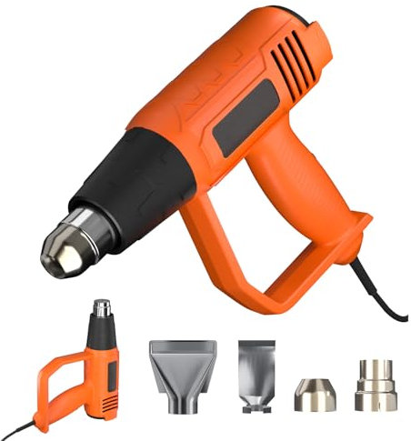 Heat Gun, 2000W Electric Hot Air Gun Kit with 4 Nozzles, Dual Temperature 300℃ / 600℃, Flat Back Stand, Compact Heat Gun Fast Heating for Home Improvement, PVC Pipe Soften (Orange)