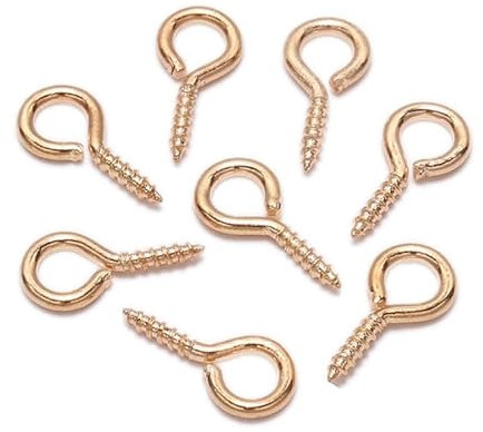 Aoktorkit 200Pcs Mini Eyelet Screws 6 x 13mm Small Screw Eye Pins Self Tapping Eye Screws for Jewellery Making DIY Craft Hanging Ornament, KC Gold