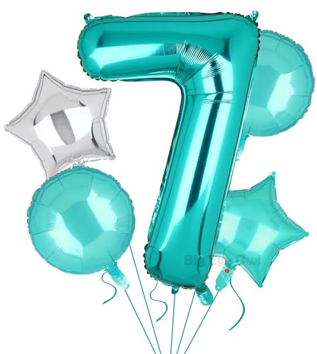 5 Stück XXL Türkis Zahl 7 Luftballon Tiffany Blau Nummer 7 Folienballons Groß Zahlen Happy Birthday Ballon Geburtstags Deko 100cm