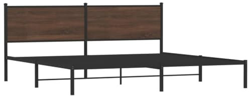 vidaXL Bettgestell, Metallbett Bett mit Kopfteil, Bettrahmen mit Lattenrost, Doppelbett für Schlafzimmer, Metall Braun Eichen-Optik 193x203cm