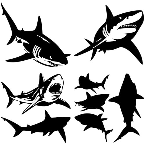 GORGECRAFT 4 Stili Adesivo per Auto Squalo Oceano Mare Animale Decalcomanie Riflettenti Vinile Adesivo per Paraurti Impermeabile Decorazione Esterna per Auto Camion Arte Murale Laptop Nero 20x20cm