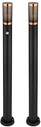 GLOBO Standleuchte Wegeleuchte Außenbeleuchtung Stehleuchte rauch Kupfer Außen mit Bewegungsmelder Gartenlampe Edelstahl, Kunststoff, 1x E27, DxH 7,6x110 cm, 2er Set