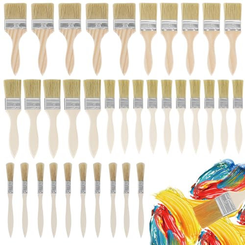 35 Stück Pinsel Flachpinsel Set Pinselset Malerpinsel Set mit Holzgriff, Borstenpinsel zum Streichen für DIY Wandfarbe Lacke und Malerbedarf 17/25.4/38.1/50.8/63.5mm