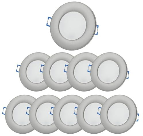 Sweet Led Einbaustrahler 230V IP44 Flach – 10er Set LED Einbauspots dimmbar 6,5W 650lm – Kaltweiß 6500K – Deckenleuchten für Bad, Feuchtraum, Küche – Chrom gebürstet