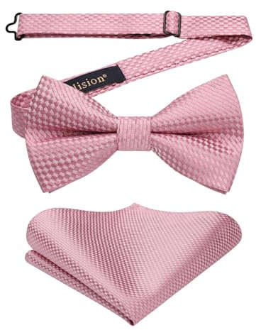 Enlision Noeud Papillon Rose Homme Formelle Noeuds Papillon et Mouchoir pour Hommes avec Crochet Déjà Lié Réglable Mariage Couleur Unie
