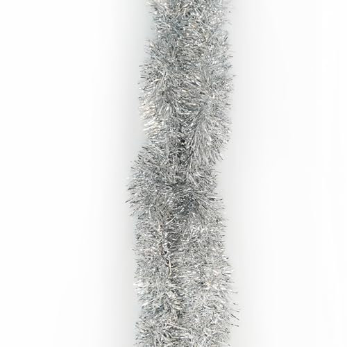 Trimming Shop 6.5ft/2m Silver Chunky Christmas Tinsel Garland Shiny Metallic Fine Foil Twist Xmas Tree Garland for Festive Party, Holiday Celebration, Indoor & Outdoor Hanging Decorations