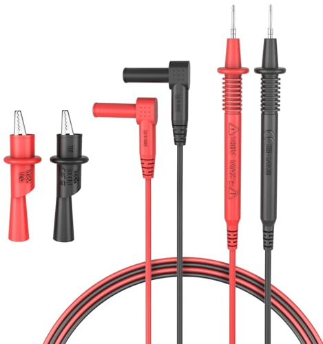 Multimeter Messleitungen Set mit Alligator-Klemmen, CAT III 1000V, 4mm Prüfspitzen, Gewindete Alligator-Klemmen, Isolierte Testkabel für Elektroniktüftler und Profis
