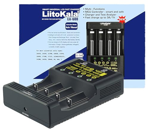 MXJFYY Liitokala Lii-600 Quick Battery Recharger with LCD Display Touching Control, 4 Slot Quick 18650 Battery Charger with 12V5A Adapter for Li-Ion/Ni-MH/Ni-Cd 14500 21700 AA AAA etc