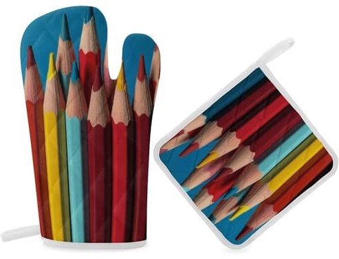 Oven Mitts and Pot Holders Sets Heat Resistant Non Slip Kitchen Gloves Bright Colored Hot Pads Cute Kitchen Microwave Gloves with Inner Cotton Layer for Cooking BBQ Baking Grilling