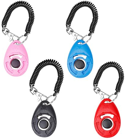 Jesustree Clicker Hunde mit Spiralband Clickertraining, 4 Stück Bunt Hundeklicker Knopf für Hunde Katzen Pferde, Effektive Haustier Trainings Werkzeuge für das Verhalten des Welpen