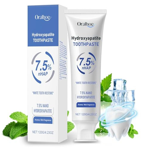 7.5% Hydroxyapatite Toothpastes for Enamel Protection, Fluoride-Free Formula, Gentle Mint, Strengthens and Repairs Teeth, Suitable for Sensitive Teeth, Freshens Breath, Maintains Oral Health