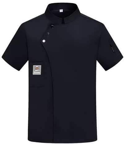 DUHENWU Kochjacke Herren Koch Kostüm Kurzarm Chef Coat Mit Druckknöpfe Kochbekleidung Atmungsaktiv Leichte Bäckerjacke Bequeme Regular Fit Arbeitshemd Stehkragen Kochhemd Kochuniform