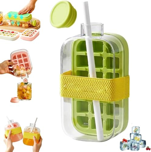 enseak Ice Bottle Cup,eiswürfel Flasche,Ice Cube Bottle,Eiswürfelbehälter Mit Deckel Und Behälter,Ice Cube Bottle,eiswürfelflasche Mit Deckel,2 In 1 Ice Cube Tray,Water Bottle with Lid and Container