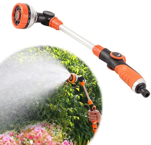 Garten Gießstab, Metall 47.5 cm Lang Gartenbrause Bewässerungsstab, 8 Sprühbilder mit Daumensteuerung, 180° Schwenkbaren Kopf Stabbrause, Bewässerung Zauberstab für Blumenampeln und Sträucher