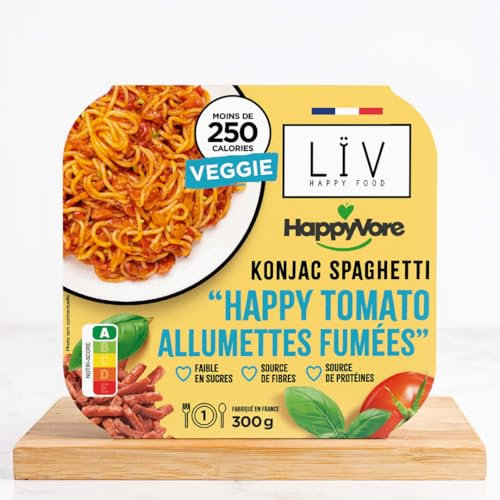 LÏV Happy Food - Plat Cuisiné Individuel HAPPY Tomato Alumettes Fumées Veggie - Spaghettis de Konjac - Pâtes sans gluten - Konjac - Gluten Free, Faible en calorie - 6x300g