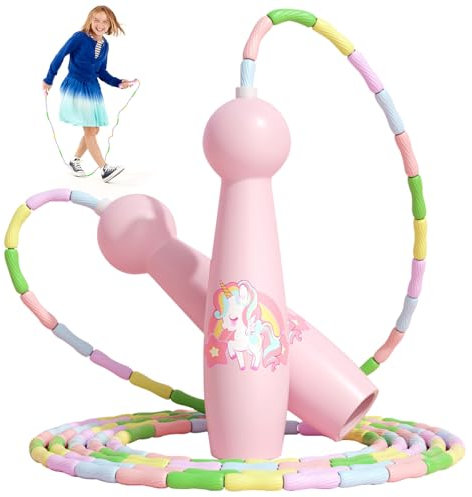 GAROMIA Corde à Sauter Enfants 2,8 m Corde à Sauter Perlée De Sport Réglables Jump Rope sans Enchevêtrement pour Enfants débutants 6 7 8 9 10 Ans (Licorne Rose)