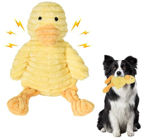 Plüsch Kauspielzeug, Kuscheltier für Hunde, Hundespielzeug, Plüschtiere für Hunde, Quietschendes Hundespielzeug, Verschleißfest Bissfest, Geeignet für Alle Hund, Interaktives Gelbe Ente(Nur für Hunde)