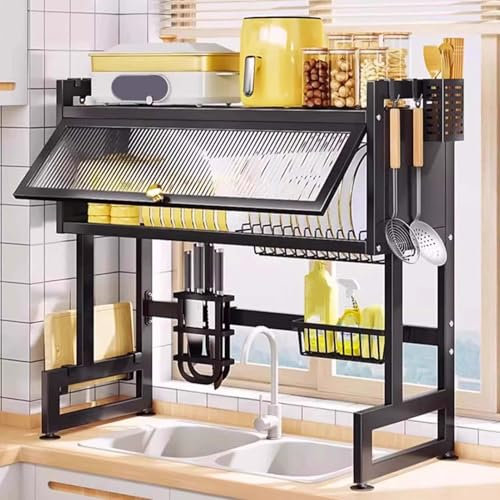 Escurridor de platos de metal de 3 niveles, ahorra espacio para una organización eficiente de la cocina