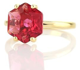 Anello Esagonale in Oro 18k con Tormalina Rosa - Pietra di Compleanno di Ottobre - Anello Gemma Impilabile per Donne