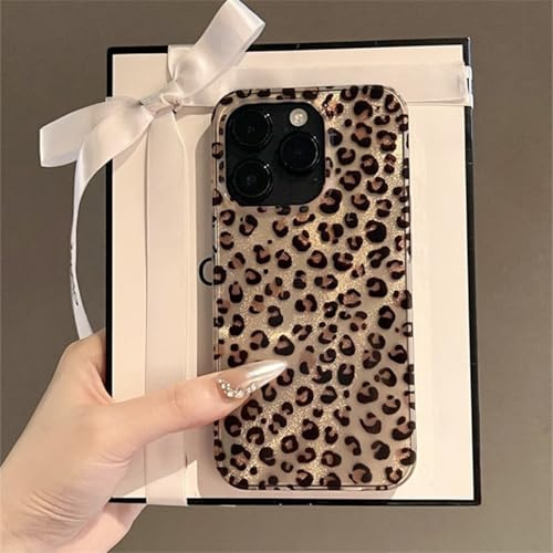 Reownest Compatible with iPhone 14 Pro Case, Cute Cheetah Leopard Print Pattern Retro Aesthetics Design, Soft Glitter Shiny TPU Shockproof Protective Bumper Phone Cover - Gold