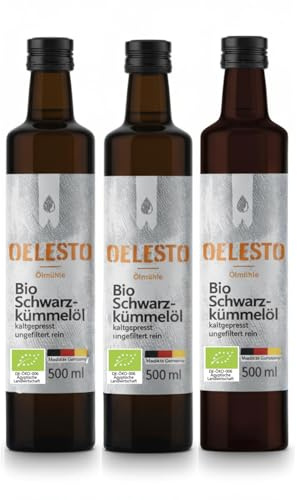 OELESTO® BIO Schwarzkümmelöl kaltgepresst ungefiltert - 1500ml - [4600mg/kg THYMOCHINONGEHALT] - Black Seed Oil Organic - Kümmelöl Vitalöl - ägyptisches Schwarzkümmel Öl - naturbelassen - mühlenfrisch