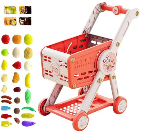 Spielzeug Einkaufswagen - 45cm Kinder Spielen Trolley, vorgeben Supermarktkorb, langlebiger Rollenspielwagen, Lernzubehör für Kleinkind Baby Doll House Girls Boys