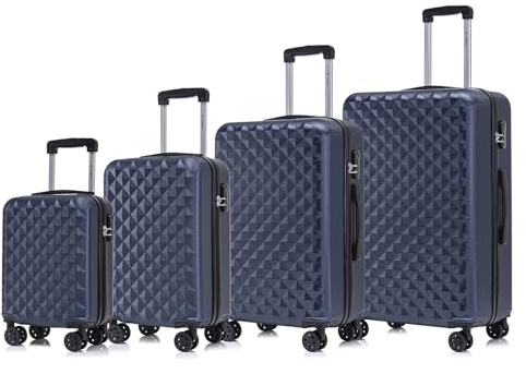 YONSLY Koffer Suitcase Set, Trolley Reisekoffer, Rollkoffer Handgepäck, Kofferset, Gepäckset mit 360° Rollen, Hartschalenreisekoffer, Zahlenschloss, Weicher Gummigriff(4er Set, S,M,L&XL,Dunkelblau)