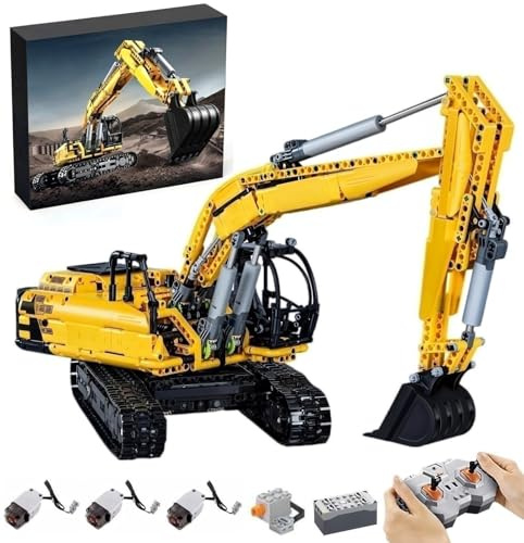 MOCSETS Technik Bagger Ferngesteuert für CADA C61082W, Mit Motoren Set, Klemmbausteine Raupenbagger Modellbausatz aus 1797 Teile, Mit Originalkarton