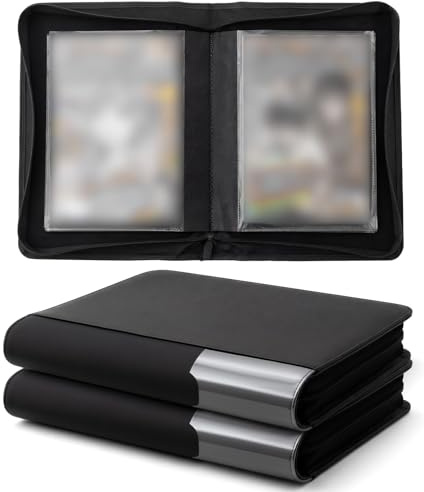 Zhehao Comicbuch-Ordner, 34 x 25,9 x 10,9 cm, PU-Leder, Aufbewahrungsalbum mit 20 doppelseitigen Hüllen, passend für die meisten Comic-Kollektionen, schwarzer Display-Organizer für Sammler, 2 Stück