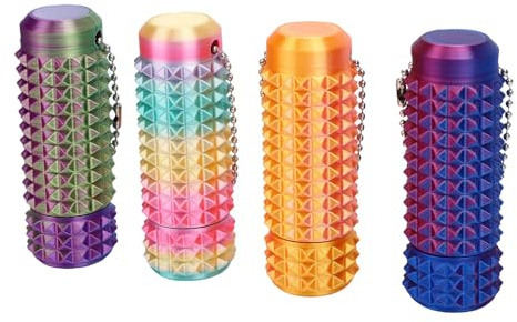Pongnas Lot de 4 Porte-clés à Pointes Imprimés en 3D, Jouet Sensoriel Rigide avec Roue Rotative pour Soulager Le Stress, Porte-clés Anti-Stress Portable pour Adultes et Adolescents (Multicolore)