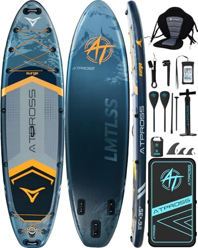 ATPROSS Tavola SUP, 350x85cm Stand Up Paddle Extra Largo per 2 Persone | Extra breit, reichhaltigem Zubehör, Allrounder,rutschfestes Eva-Deck, stabiles SUP Board für Anfänger, Familien & Touren