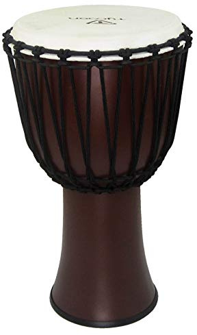 Tycoon Percussion 10 Djembe, Fiberglass Shell is Lightweight & Hand-Brushed, Rope-Tuned, Goatskin Head, 5mm Non-Stretch Rope for Easy & Lasting Tuning, Dark Brown (TFAJ-10DB)