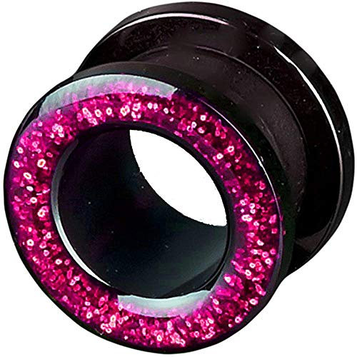 viva-adorno 1 Stück Flesh Tunnel Acryl Glitzerdesign zum Schrauben Z2c, Größe: 6mm, Pink