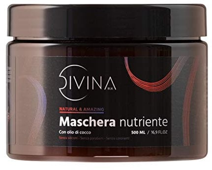 Maschera nutriente senza siliconi con olio di cocco per capelli mossi, ricci, super-ricci, afro Natural&Amazing di DIVINA BLK (500ml)