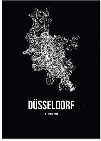 JUNIWORDS Stadtposter - Wähle Deine Stadt - Düsseldorf - 21 x 30 cm Poster - Schrift B - Schwarz