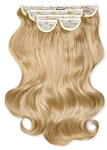 Lullabellz Super Thick Natural Wavy Clip In Hair Extensions 5-Piece, 22-Inch Length, Golden Blonde
