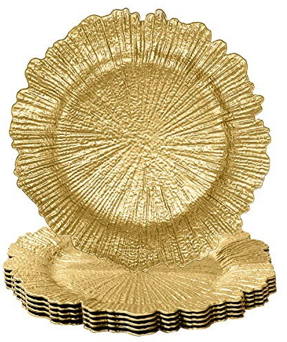 Trimming Shop Assiettes de présentation décoratives pour fêtes, Assiettes en Verre au Design Vintage pour décoration, 33 cm, Or Brillant, 6 pièces